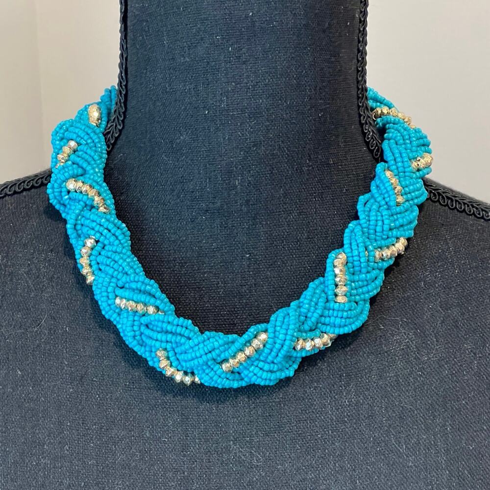 Turquoise Plaited Choker Statement Costume Jewelry Necklace